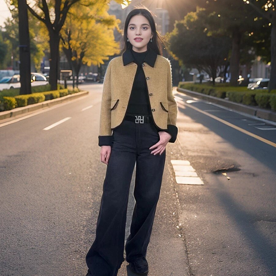 F-3013名媛小香风双面羊毛大衣女短款秋冬新款高级感毛呢外套气质