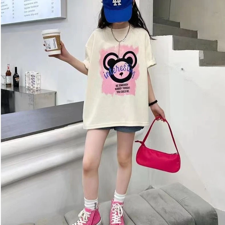女童短袖纯棉t恤2024新款夏季宽松上衣中大童装休闲t儿童半袖体恤