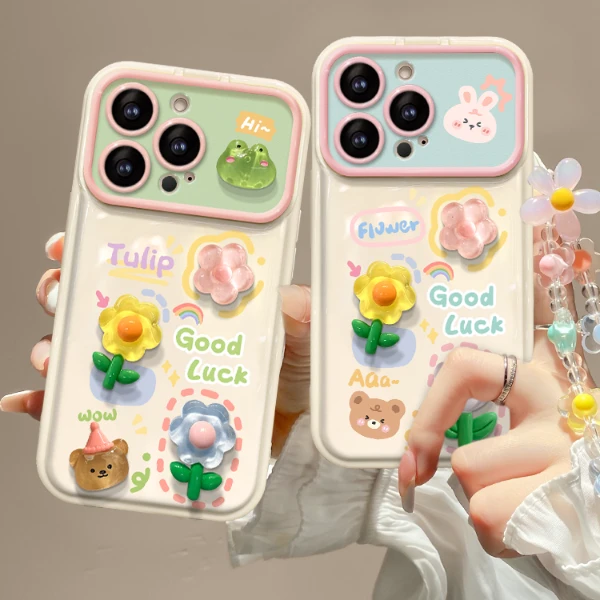青蛙花适用苹果华为vivo小米oppoiPhone15新款翻盖大视窗手机壳