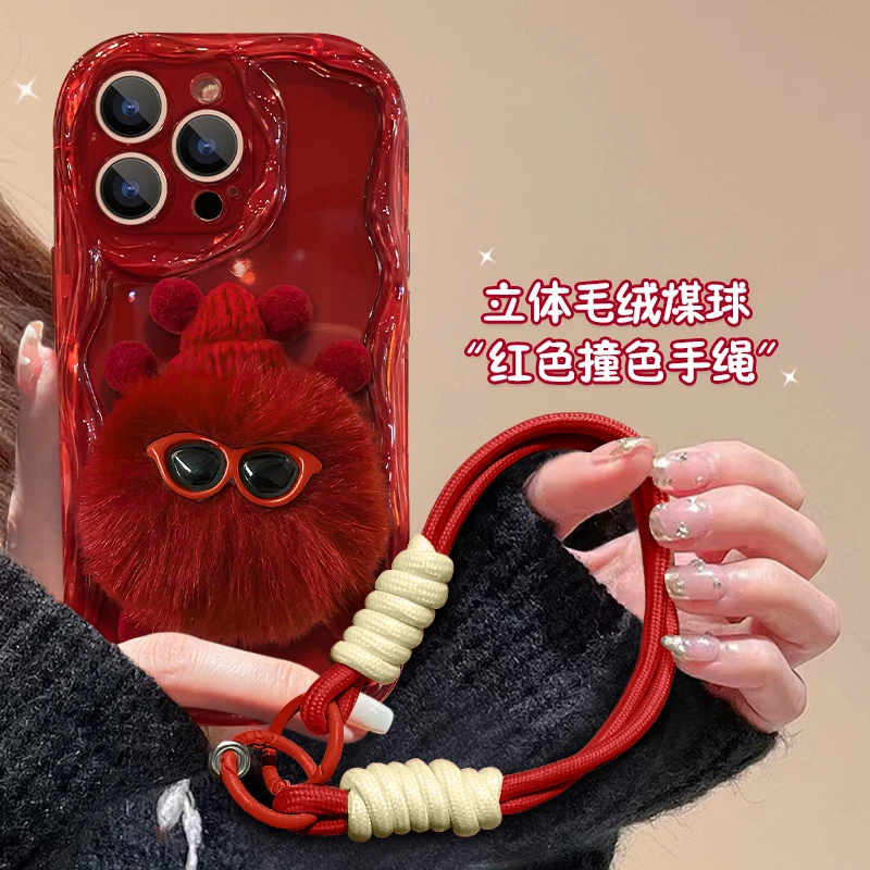 毛绒煤球苹果15华为/vivo/oppo/小米iPhone14promax小众手机壳