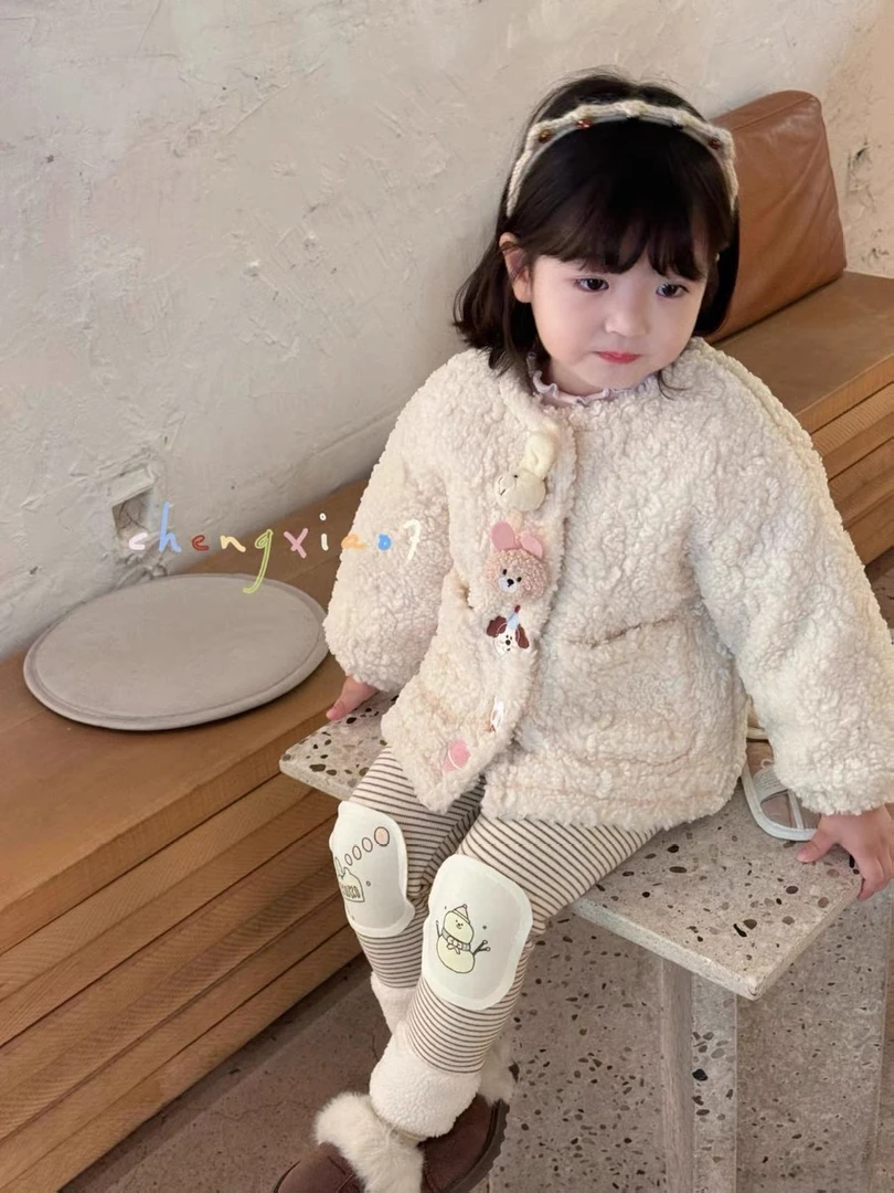 瑶宝家秋冬新款毛毛衣女童外套玩偶百搭时尚2024新款