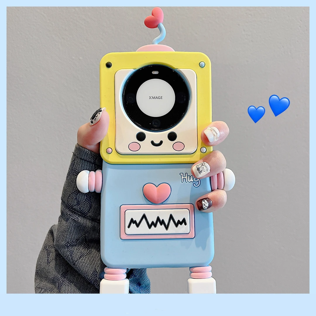 Q版爱心机器人适用华为mate60pro手机壳卡通可爱mate60网红苹果15