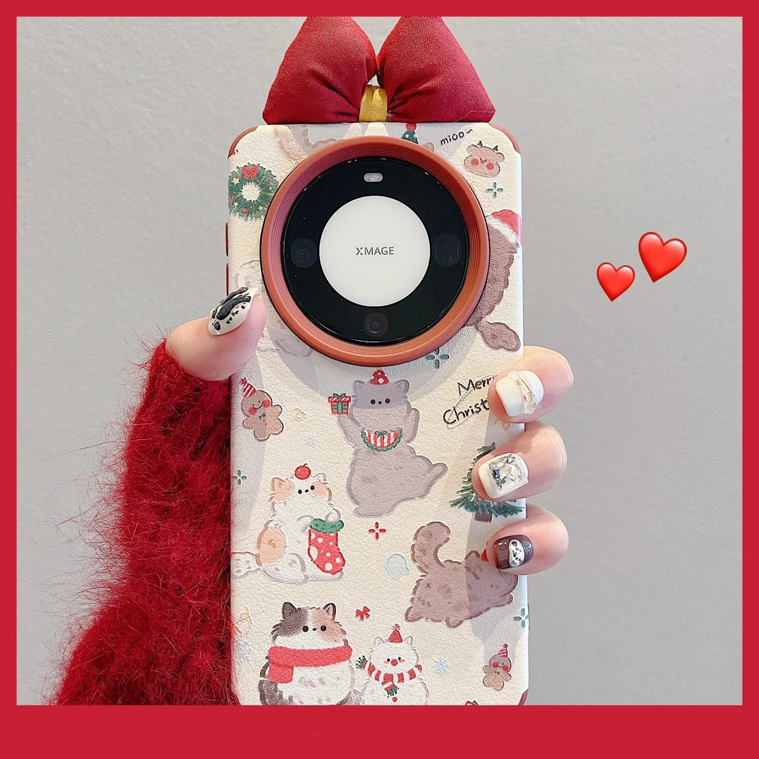 可爱圣诞树猫咪适用华为mate60pro+手机壳p60pro卡通mate40/50pro
