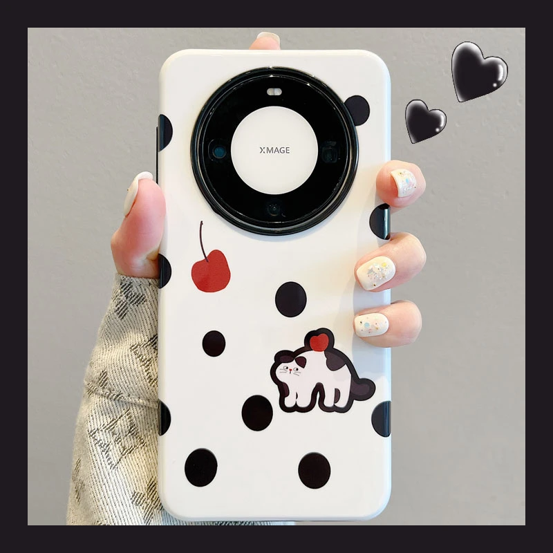 日韩卡通波点猫咪适用华为mate60pro手机壳mate60二合一50/40pro