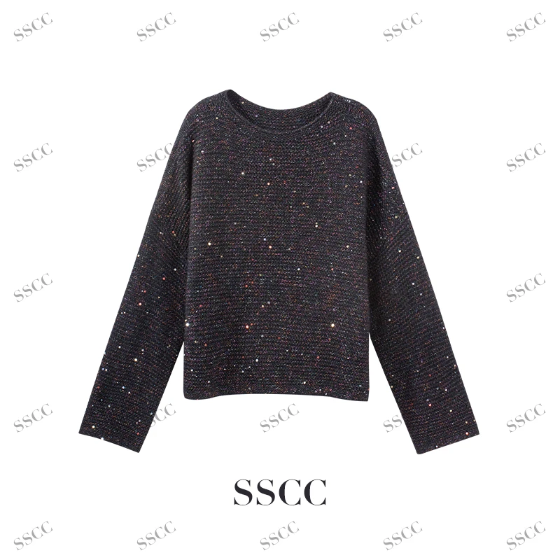 【SSCC】 圆领亮片毛衣慵懒风针织毛衫