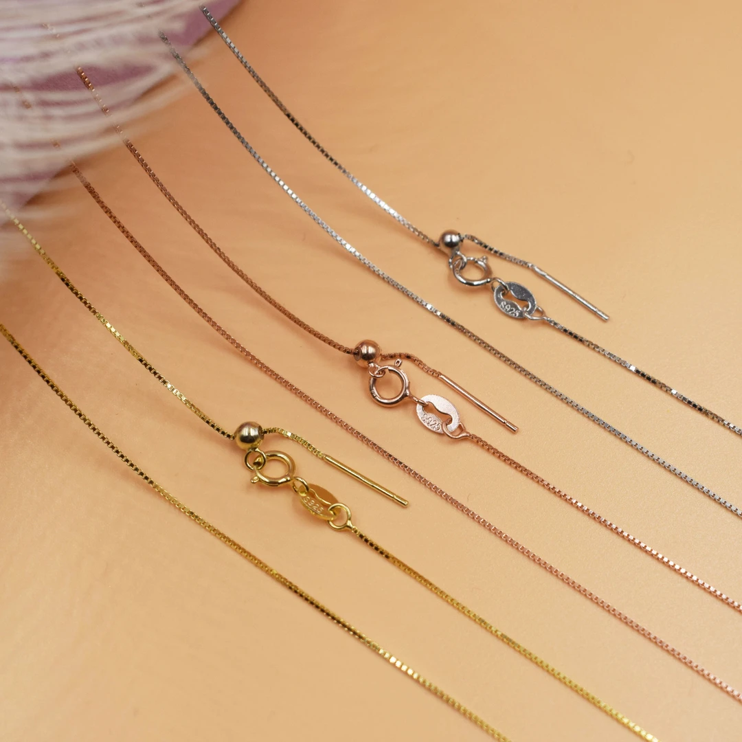 链子925银 万能链素链O字链简约时尚百搭细款穿珠链抽拉DIY可调节