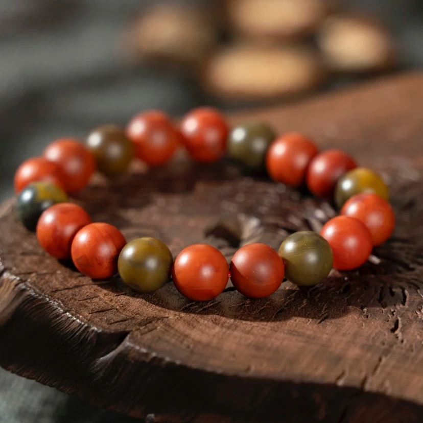 南红南红玛瑙黄皮包浆圆珠单圈收藏磨砂哑光手串男女(南红手串