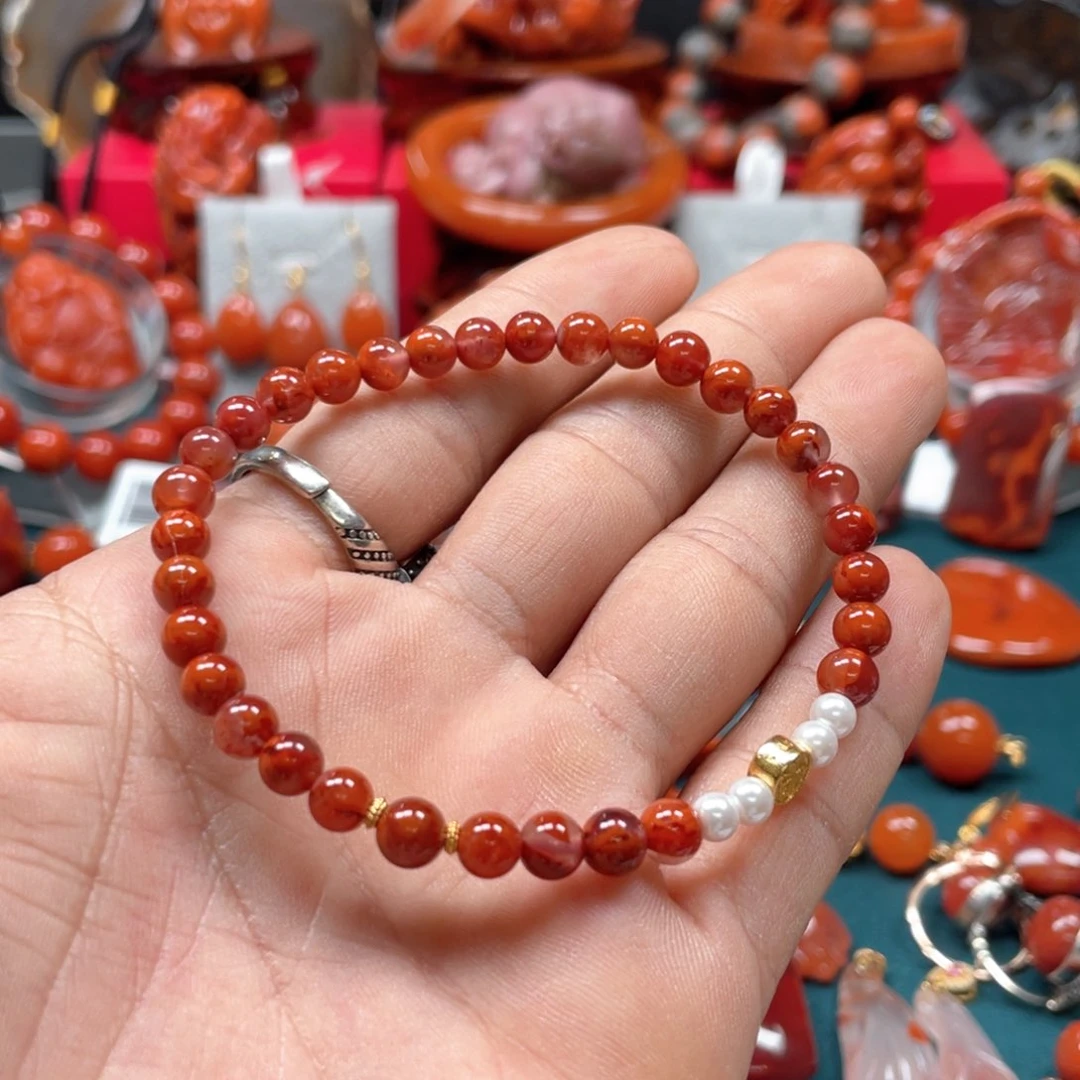 南红玛瑙川料火焰南红手串5+mm未镶嵌