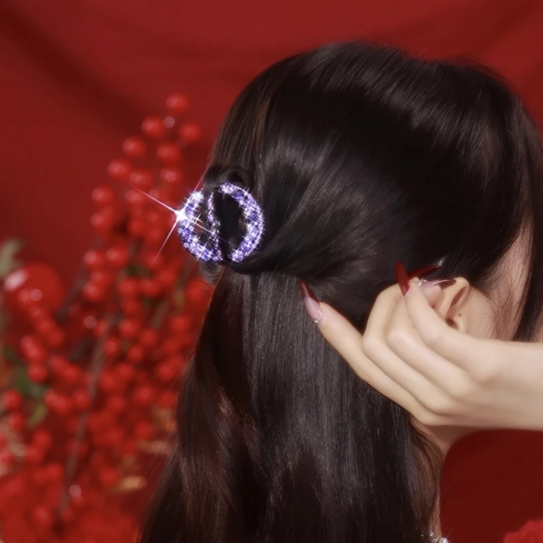 紫瑶4.5cm镶钻轻奢时尚发饰顶夹韩版气质优雅头饰满钻优雅百搭