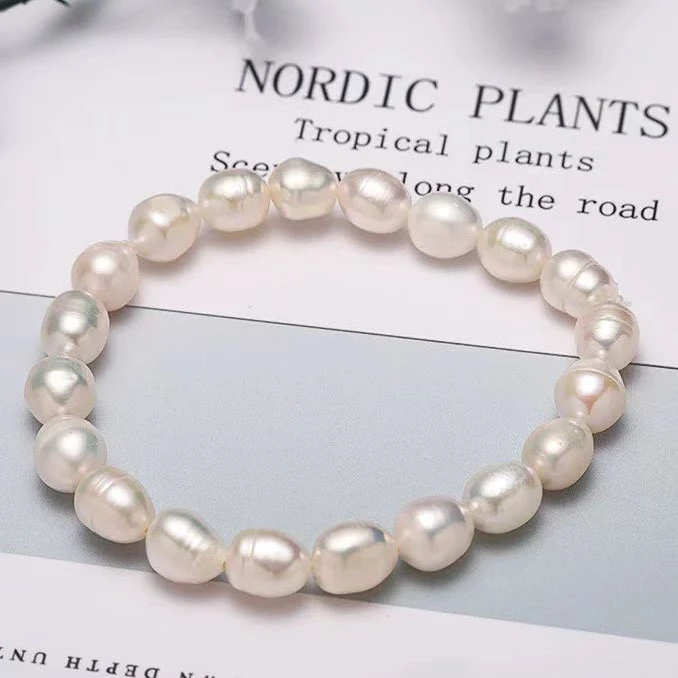 925银手链 捡漏价有螺纹瑕疵米形珠美人泪弹力绳手链（多样性发一）