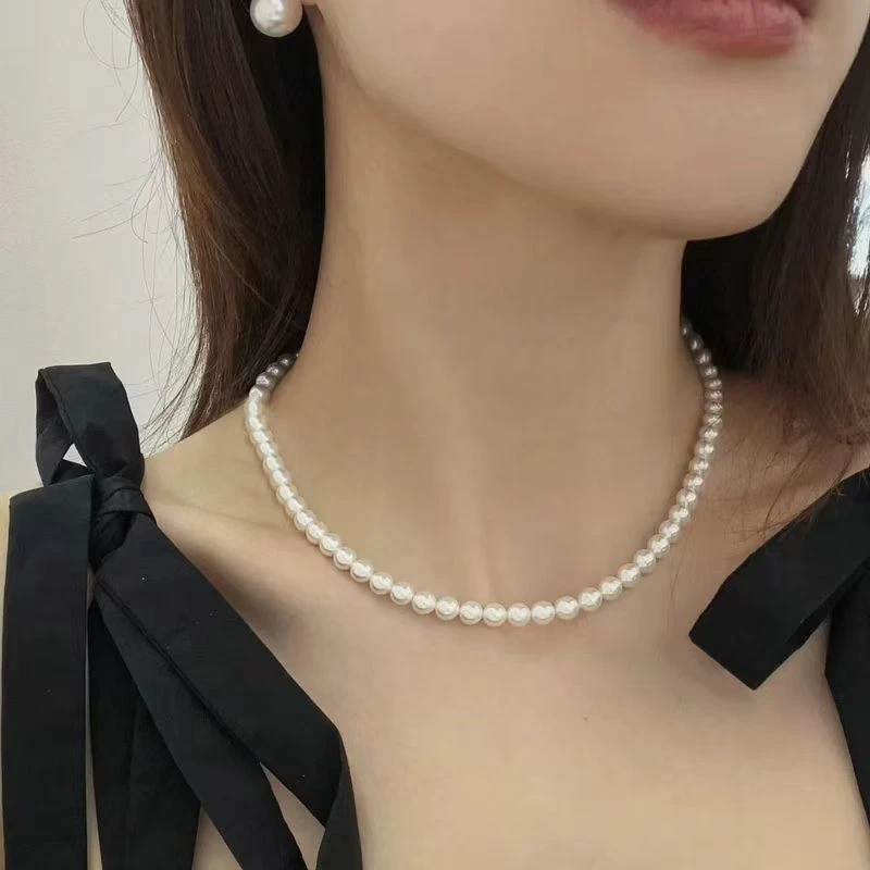 坠链均925银 天天然然珠子近圆经典气质强光项链时尚百搭锁骨链