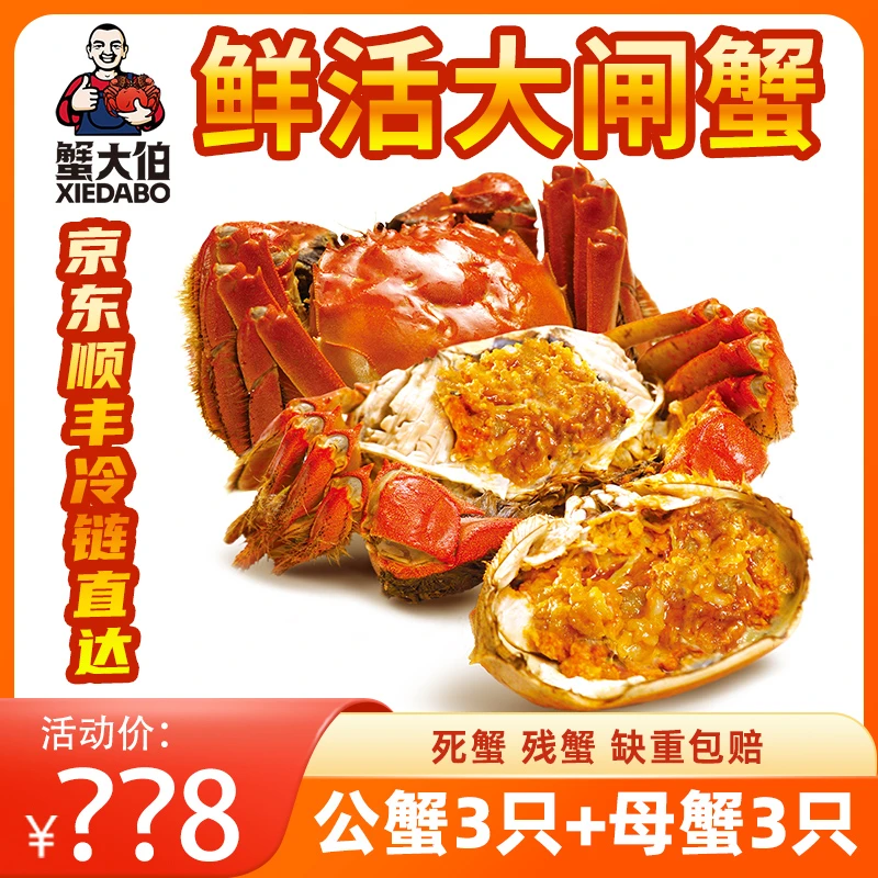 【活蟹】蟹大伯苏州精品大闸蟹公5.1-4.8两 3只+4.1-3.8两母 3只
