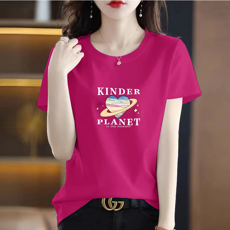 百搭t恤印花短款公主显瘦玫红显瘦纯棉后妈老钱纯纯欲慵懒风女装