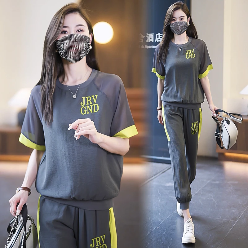 时尚休闲运动套装2023夏装新款韩版洋气宽松显瘦运动服减龄两件套