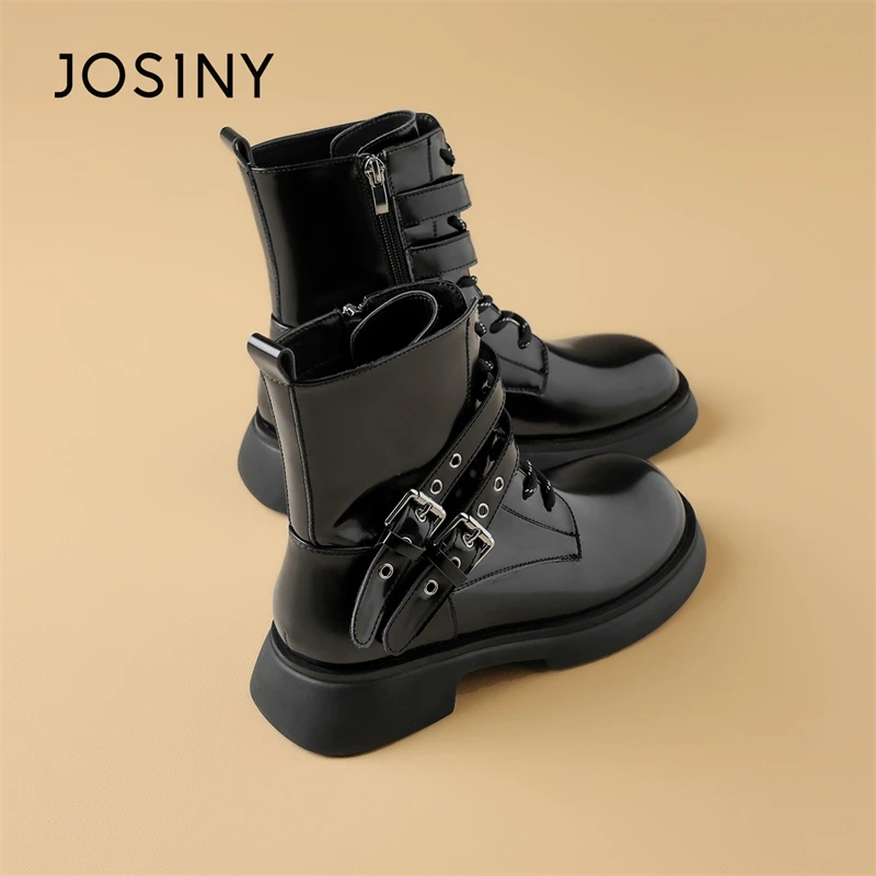 卓诗尼秋冬厚底系带百搭机车马丁靴2025新款女靴子圆头英伦风短靴