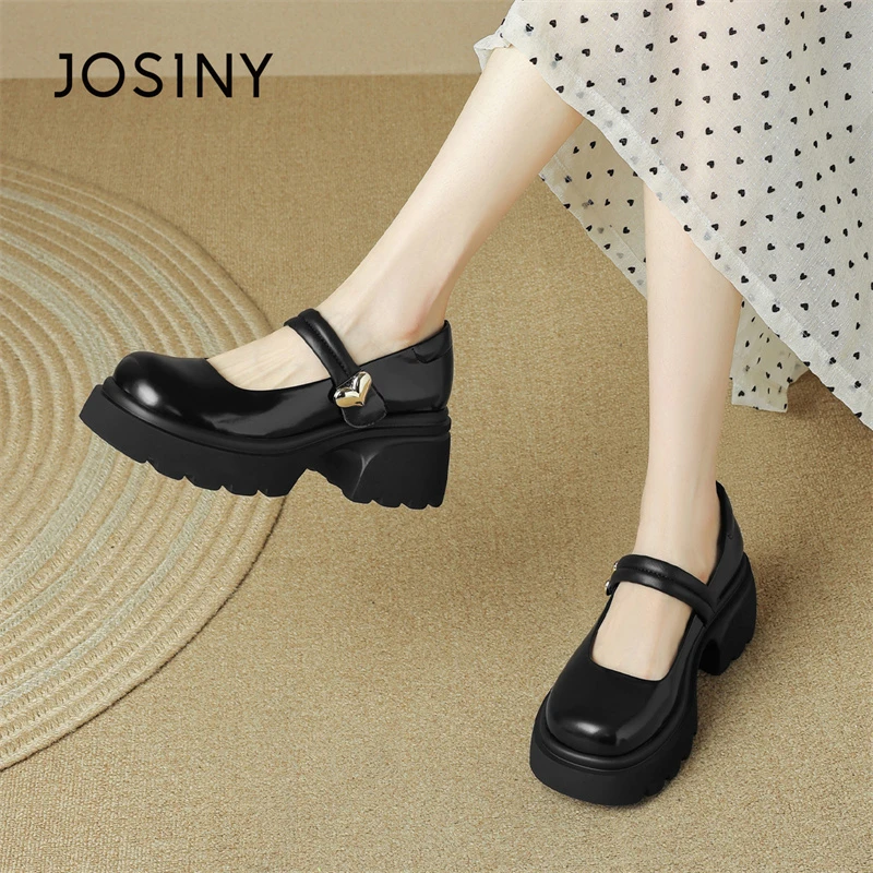 卓诗尼玛丽珍女鞋单鞋女2025春夏新款小皮鞋黑色学院风粗跟乐福鞋