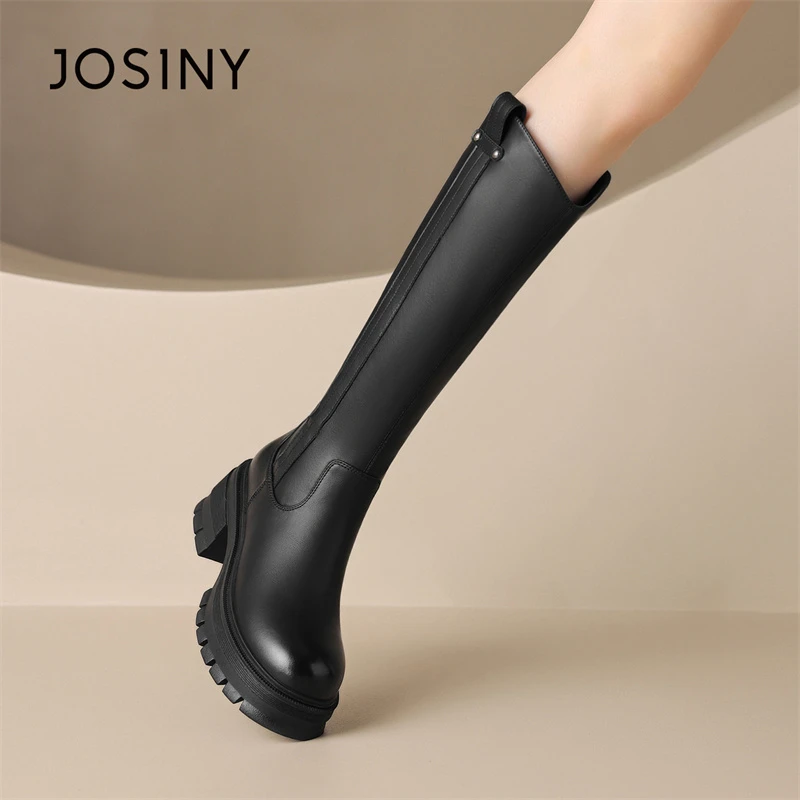 卓诗尼百搭厚底高筒靴女靴2025秋冬季新款加绒保暖不过膝瘦瘦靴子