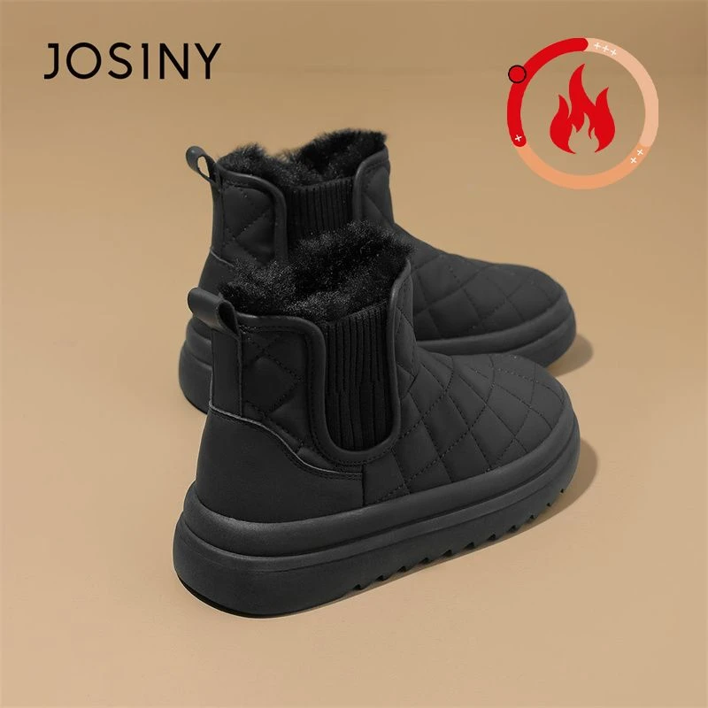 卓诗尼防滑雪地靴女款2025年新款冬季加绒加厚保暖小香风黑色棉靴