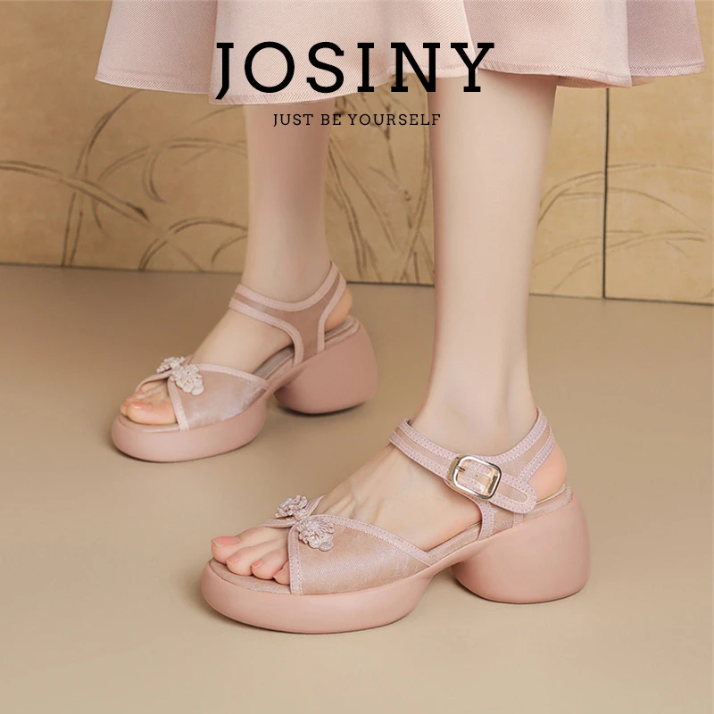 卓诗尼软底不累脚凉鞋女款2025新款夏季外穿厚底松糕鞋新中式鞋子