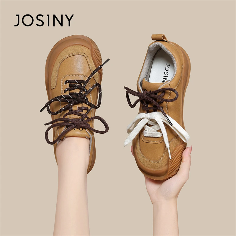 卓诗尼运动休闲鞋女2025新款秋季小众设计感双系带厚底大头面包鞋