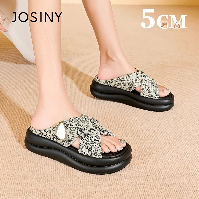 卓诗尼厚底松糕鞋女2025夏季新款度假休闲交叉带新中式露趾沙滩鞋