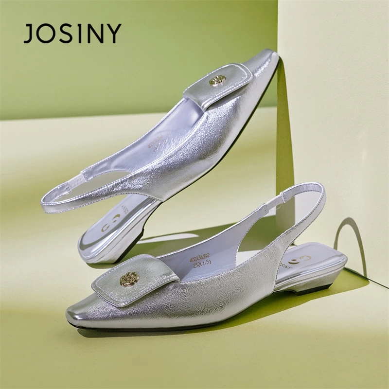 卓诗尼小香风山茶花包头拖鞋女春夏新款尖头软底舒适名媛百搭单鞋