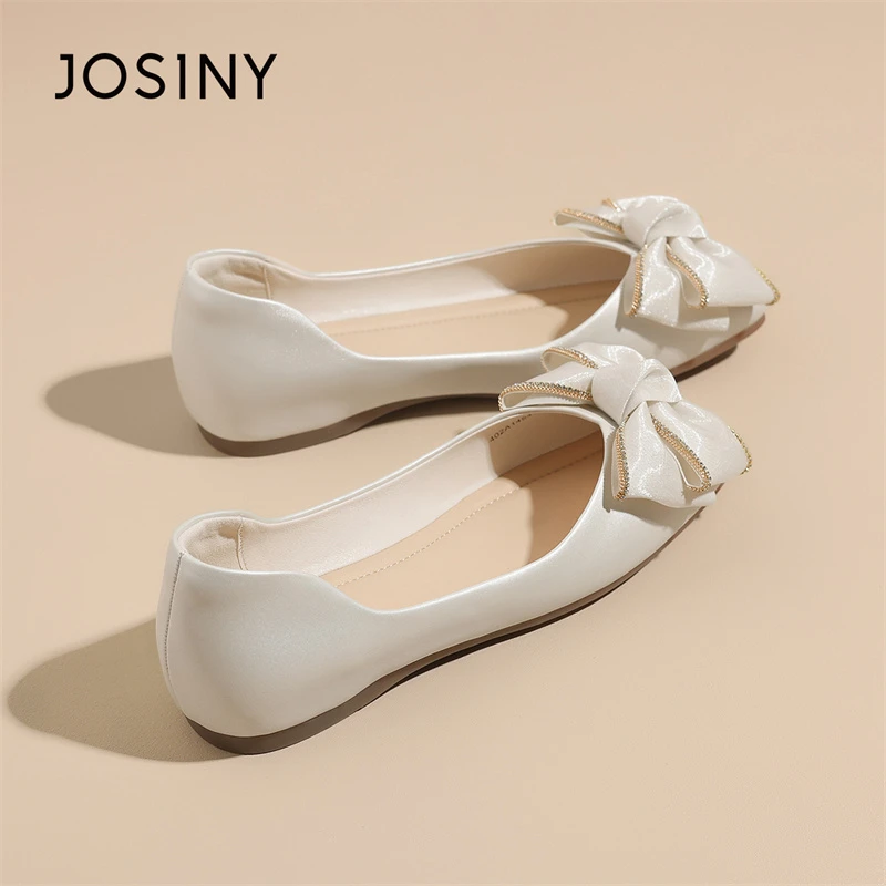 卓诗尼平底女鞋2025年新款夏季尖头单鞋蝴蝶结软底豆豆鞋奶奶鞋子