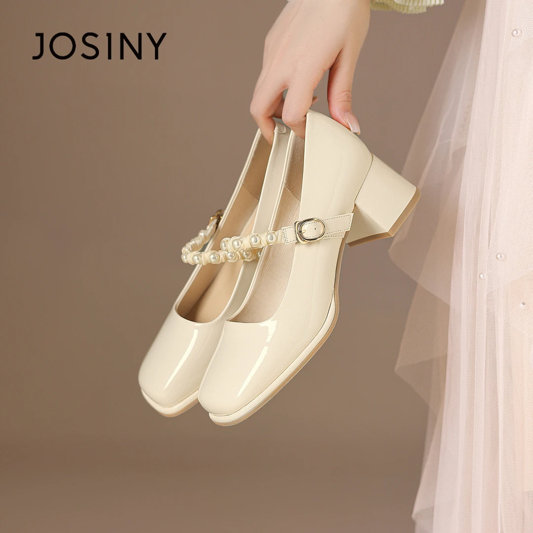 卓诗尼日常绑带御姐单鞋女2025新款春季设计感气质粗跟浅口小皮鞋