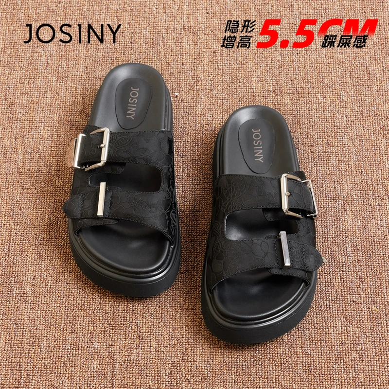 卓诗尼双扣厚底百搭一字拖鞋女网红新款国风高级感懒人休闲沙滩鞋