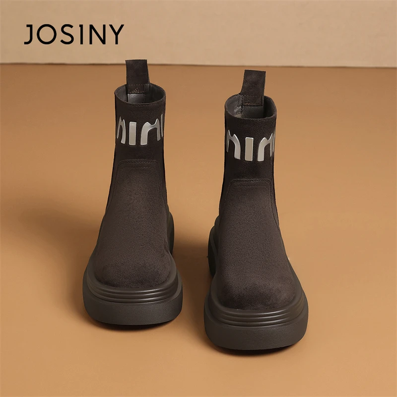 卓诗尼通勤气质法式粗跟短靴2025秋冬新款厚底英伦风显瘦中筒短靴