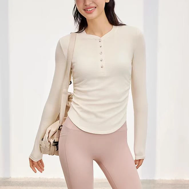 dy241126cx运动小V领长袖修身显瘦运动上衣跑步健身瑜伽服女晨跑