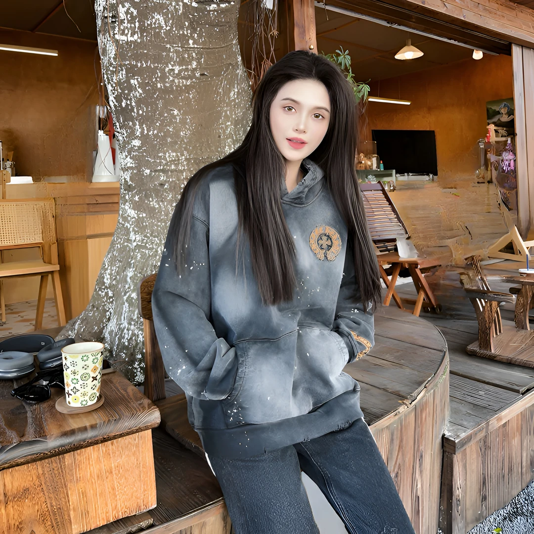 Rebornmoi2024新重工泼墨做旧复古套头卫衣（男女同款）WY227