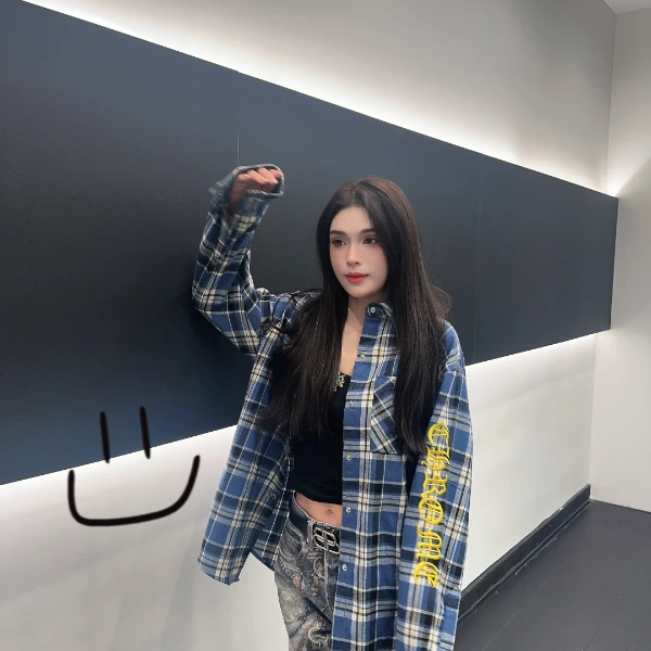 vivi2024秋季新款百搭休闲格子刺绣衬衫（男女同款）CY195