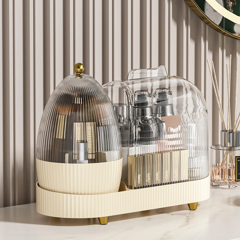 化妆品收纳盒梳妆台旋转置物架化妆刷收纳筒口红护肤品桌面收纳箱