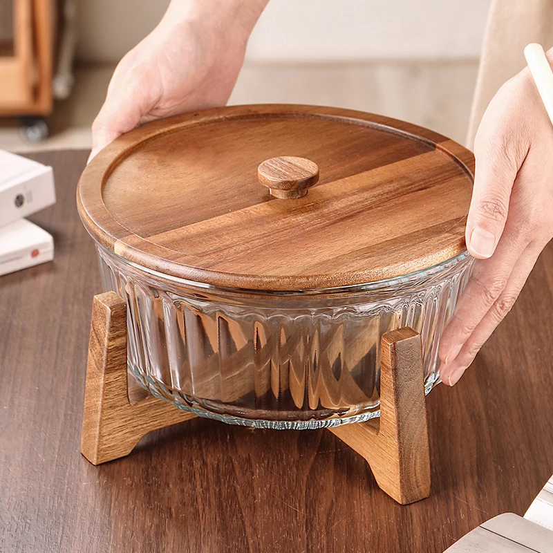 家用新款干果盒玻璃水果盘客厅茶几新中式带盖零食糖果盘果篮