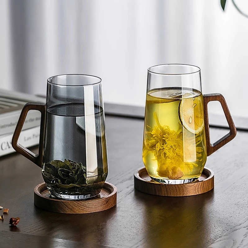 格娜斯中式高档玻璃杯家用耐热泡绿茶杯专用带把水杯办公室水晶杯