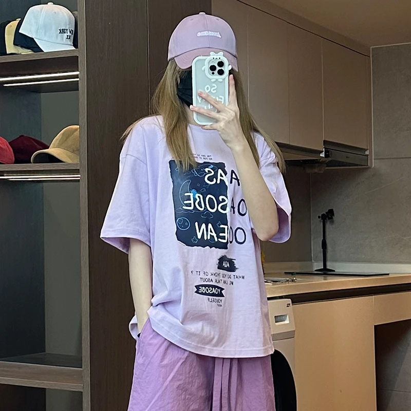 ziiou港风纯棉印花百搭潮流短袖运动圆领款潮牌韩版insT恤男女款