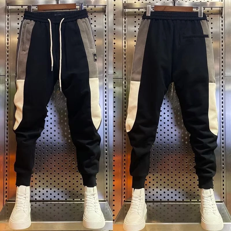 2023秋季束脚卫裤韩版网红裤子男拼色休闲裤潮流百搭弹力修身男士