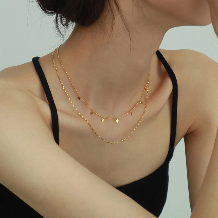 钛钢项链 L时尚双层星光菱形锁骨链冷淡风轻奢高级设计感百搭