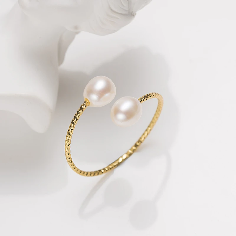 合金淡水珍珠弹力戒指 6mm V201-H263