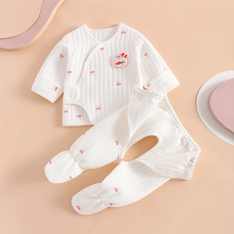0一3月婴儿套装初生宝宝加棉和尚服保暖衣服内搭打底魔术贴包脚裤