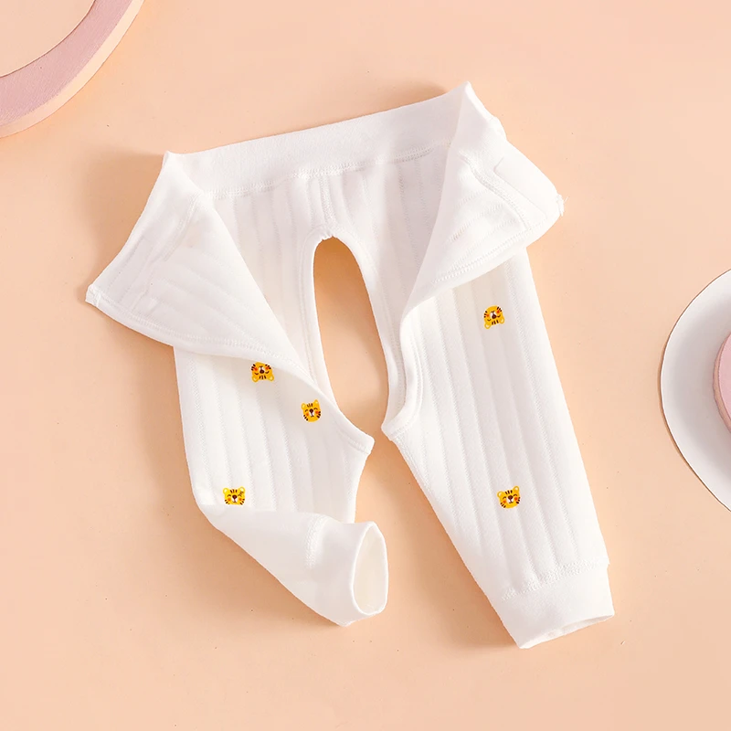 初生婴儿裤子a类新生儿纯棉保暖裤开档春秋冬魔术贴高腰护肚打底