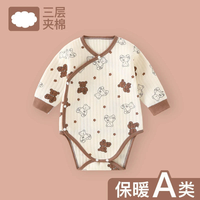 新生婴儿包屁衣春秋冬加厚夹棉保暖A类纯棉三角哈衣爬服初生宝宝