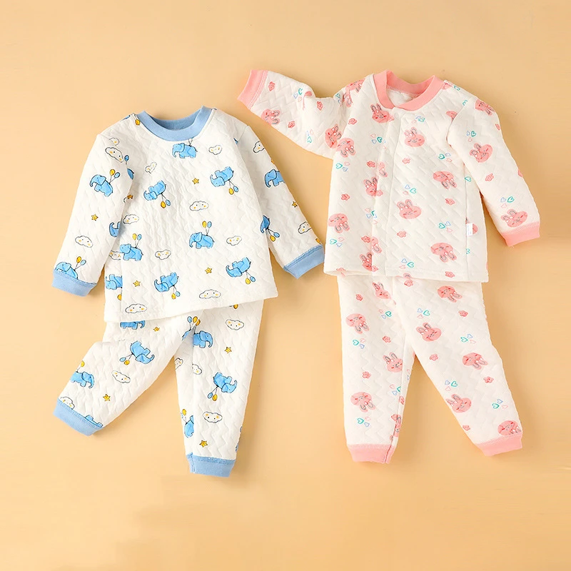 宝宝三层夹棉内衣套装加厚宝宝秋衣秋裤保暖纯棉儿童男童女童秋冬