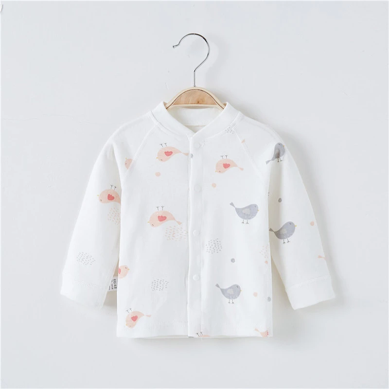婴儿秋衣纯棉印花对开上衣男女宝宝开衫装开扣宝宝长袖无骨缝制