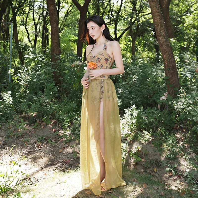 夏倦泳衣【林间月】时尚性感裙式女泡温泉海边泳衣显瘦度假泳装女装