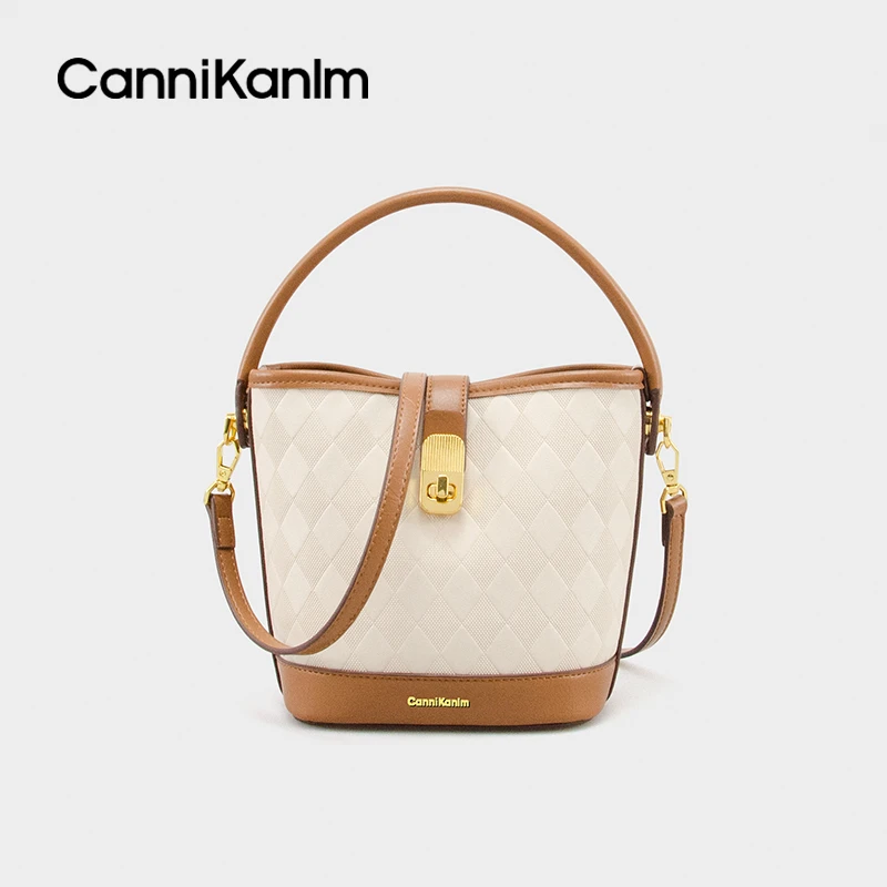 CanniKanlm手提水桶包包女2025夏天新款高级感小众菱格单肩斜挎包