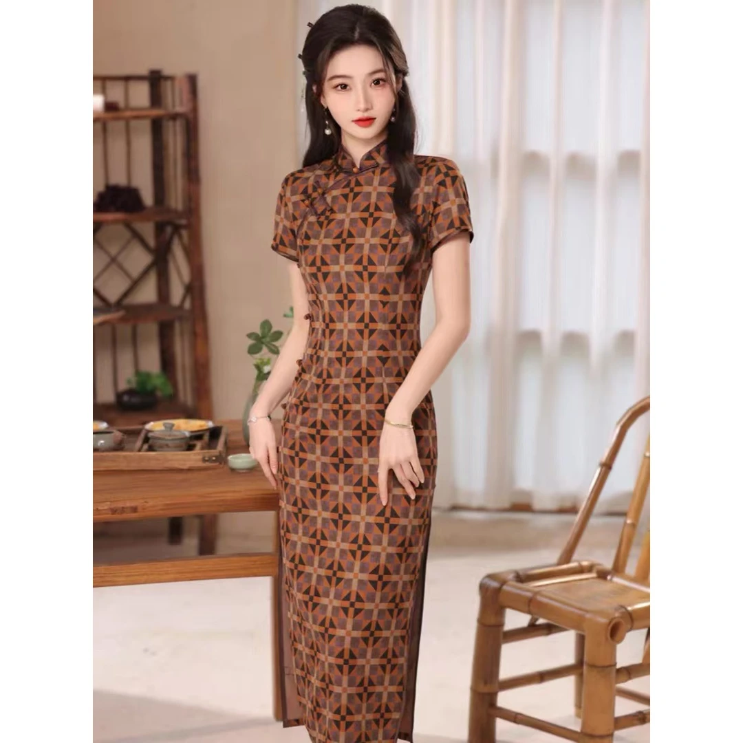 女款新款中式复古港风修身短袖年轻款旗袍气质2025新中式显瘦夏季