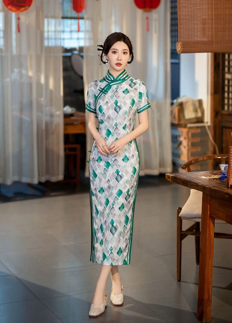 3232-新中国风旗袍2024春夏新款复古民国风气质改良连衣裙