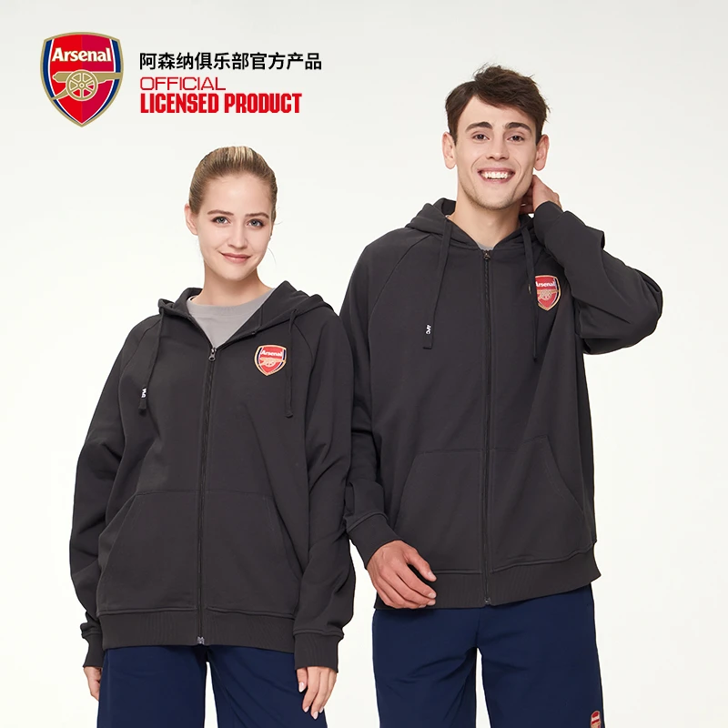 arsenal阿森纳官方正品男女同款灰色开衫连帽卫衣